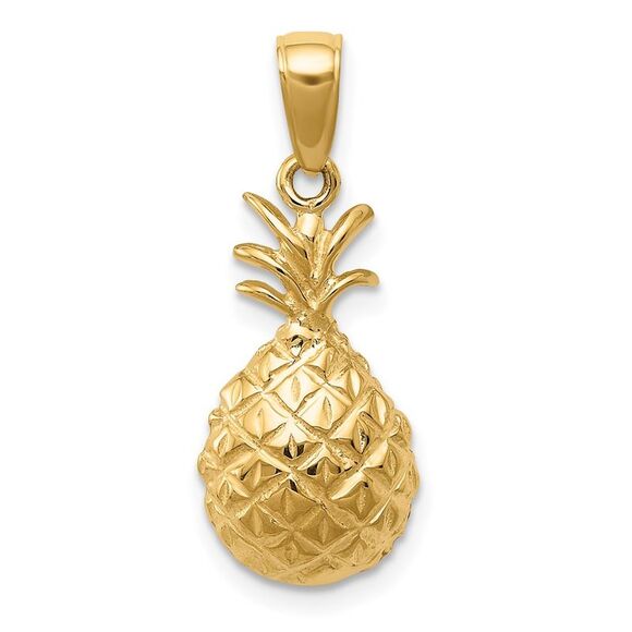 14k Yellow Gold Polished Diamond Cut Pineapple Pendant - Picture 1 of 5